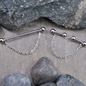 Chain Industrial Bar, 16g/14g 6mm-51mm, Single Long/Double Short Barbells, 316L Surgical Steel Upper Ear Cartilage Jewelry Scaffold Piercing