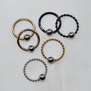 STEEL BEAD Captive Bead Ring - 316L Surgical Steel, Choose Size 20g/18g/16g/14g Silver/Rose Gold/Black Style Plain/Braided CBR, Mixed Metals