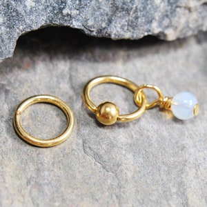 Wire-Wrapped Opalite Cartilage Jewelry Captive Bead Ring CBR or Bendable Hoop Gold 316L Stainless Surgical Steel 20g/18g/16g/14g 6mm-12mm