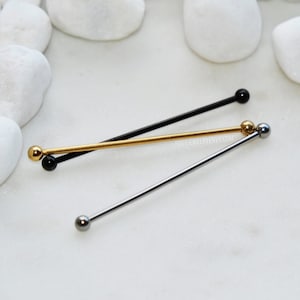 Small Industrial Bar 16g 14g 316L Surgical Steel 38mm 35mm 32mm 30mm Silver Gold Rose Black Ear Cartilage Barbell Scaffold Piercing Tiny End image 1