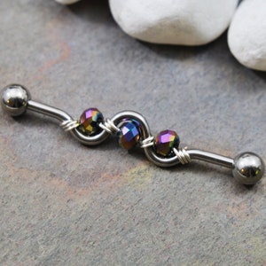 Oil Slick Multichrome Beaded Wire-Wrap Industrial Bar 14g 35mm/38mm 316L Surgical Steel Silver/Gold/Black Wavy Cartilage Barbell AB Jewelry