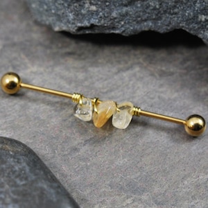 Citrine Wire Wrap Industrial Bar 316L Stainless Surgical Steel Cartilage Piercing Choose 16g 14g 30mm 32mm 35mm 38mm Gold Rose Gold Black