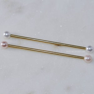 Pearl Industrial Bar, 16g 14g White/Pink 316L Stainless Surgical Steel Upper Ear Cartilage Barbell Scaffold Piercing Jewelry Rose Gold Black image 8