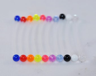 Barre d'haltères flexible UV 14 g, longueur et couleurs des perles acryliques au choix, hypoallergénique, dispositif de retenue pour piercing, barre industrielle, anneau de ventre de grossesse