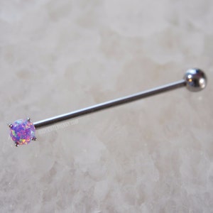 Purple Lab Opal Industrial Barbell, 14g 32mm/35mm/36mm/38mm/40mm/50mm/51mm 316L Surgical Steel Upper Ear Cartilage Bar Piercing Jewelry Fire