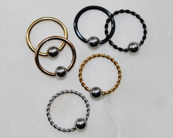 Anillo de acero con cuentas cautivas - Acero quirúrgico 316L, talla a elegir: 20 g/18 g/16 g/14 g, plata, oro rosa y negro. Estilo: liso/trenzado CBR, metales mixtos.