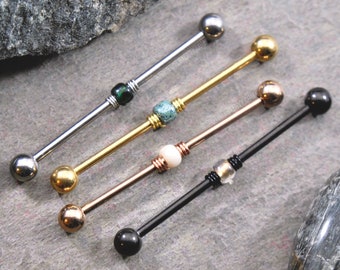 Beaded Industrial Bar, 16g or 14g Silver/Gold/Rose/Black 316L Stainless Surgical Steel Choose 30mm/32mm/35mm/38mm Cartilage Piercing Barbell