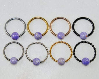 LAVENDER RIVERSTONE Captive Bead Ring, Surgical Steel/Titanium Size 16g/14g Color Silver/Gold/Rose Gold/Black Style Plain/Braided Cbr Purple
