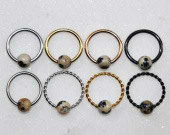 Leopard Jasper Captive Bead Ring-14g-3//8 inch-10mm-Ear Piercing Hoop Body Jewelry