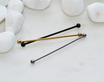 Small Industrial Bar 16g 14g 316L Surgical Steel 38mm 35mm 32mm 30mm Silver Gold Rose Black Ear Cartilage Barbell Scaffold Piercing Tiny End