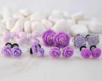 SALE! 7 PAIR LOT 6g (4mm) Lavender Plugs, Acrylic, Purple Mix Stretched Ear Gauges Cute Pretty Formal Hider Wedding Prom Work, Ready to Ship
