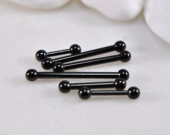 Small Straight Barbell, Black IP 316L Surgical Steel, Tiny End Beads Choose 16g/14g 6mm-25mm Basic Piercing Ear Cartilage Bar SINGLE or PAIR
