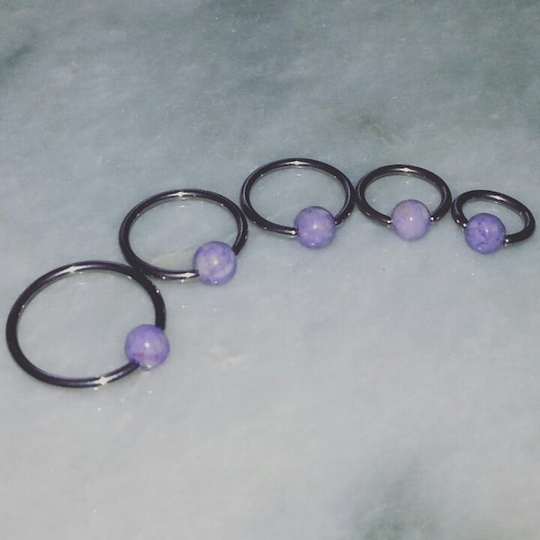 LAVENDER RIVERSTONE Captive Bead Ring, Surgical Steel/Titanium Size 16g/14g Color Silver/Gold/Rose Gold/Black Style Plain/Braided Cbr Purple