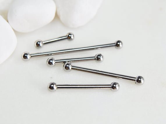 316L Surgical Steel Straight Barbell with Metallic Coated White Balls 316L Surgical Steel Straight Barbell with Metallic Coated White Balls