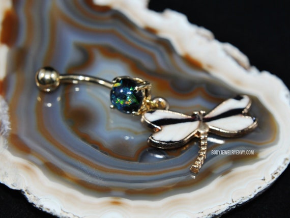 Surgical Steel Belly Button Prong Set CZ Gem Dangling Dragon Fly Ring Surgical Steel Belly Button Prong Set CZ Gem Dangling Dragon Fly Ring