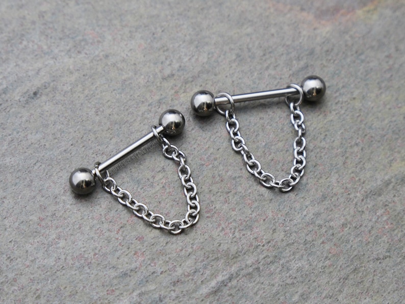 Choose Size Chain Nipple Barbell 12g 14g 16g 10mm11mm12mm14mm16mm19mm Single or Pair Unisex 316L Stainless Surgical Steel Silver