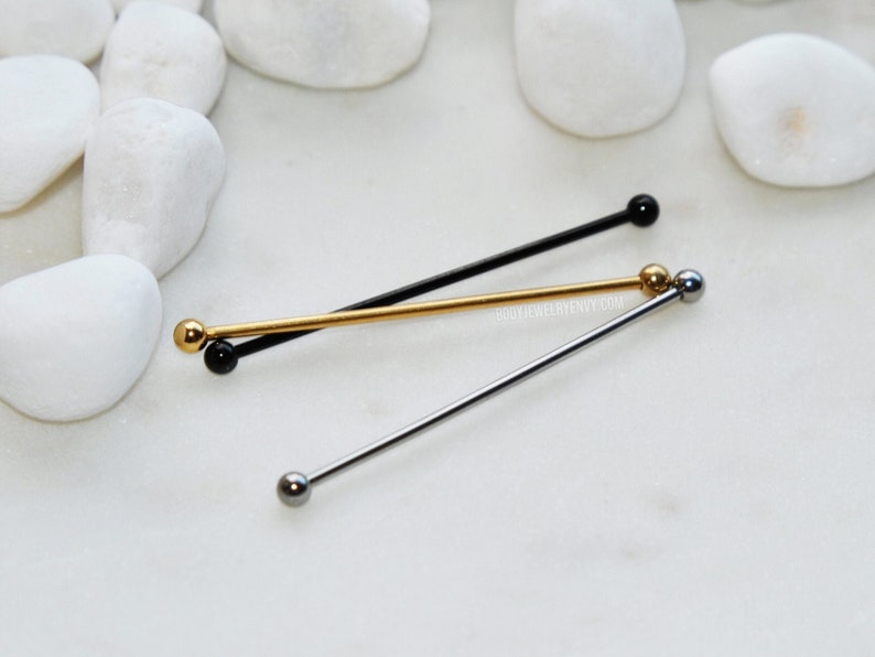 Small Industrial Bar 16g 14g 316L Surgical Steel 38mm 35mm 32mm 30mm Silver Gold Rose Black Ear Cartilage Barbell Scaffold Piercing Tiny End image 1