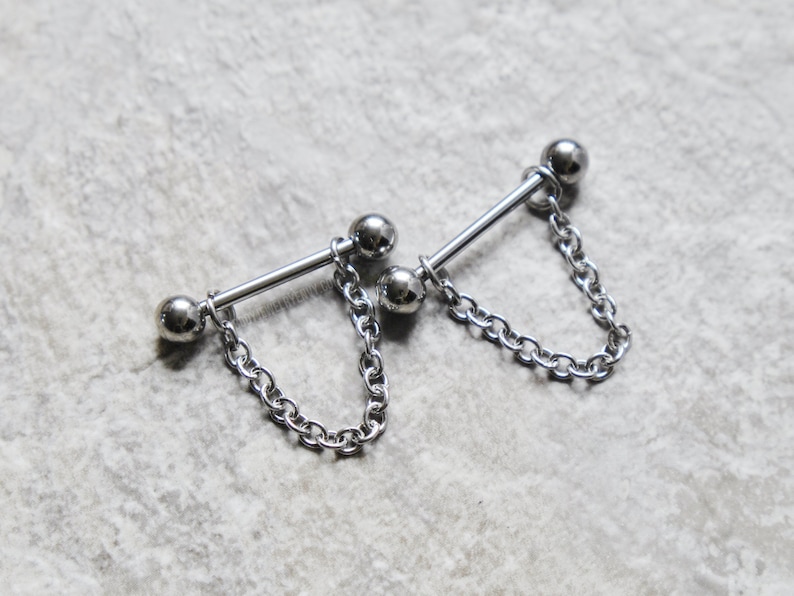 Choose Size Chain Nipple Barbell 12g 14g 16g 10mm11mm12mm14mm16mm19mm Single or Pair Unisex 316L Stainless Surgical Steel Silver