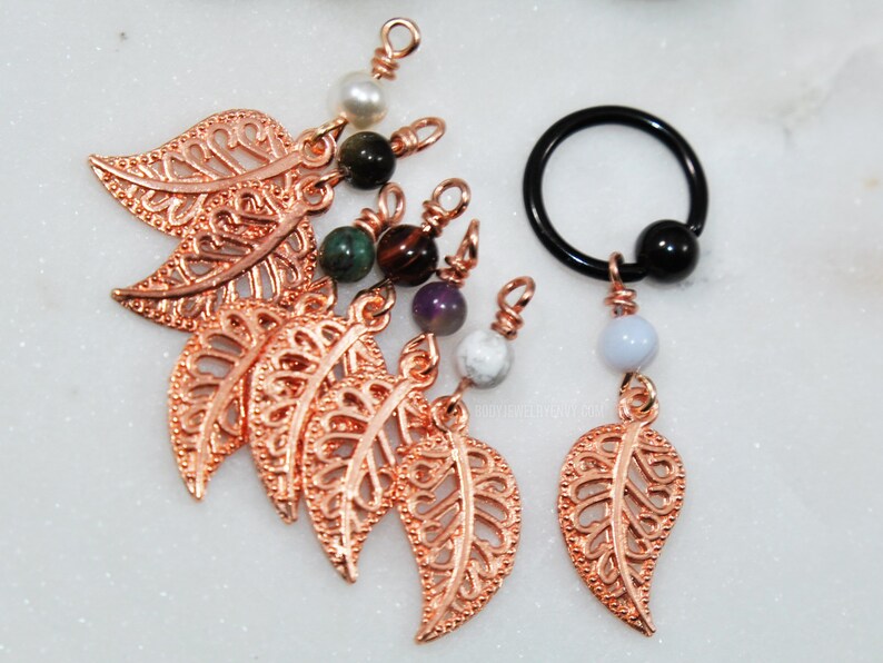 Copper Leaf Gemstone Belly Ring Captive Bead Choose 14g 16g 14 16 gauge 516 8mm 38 10mm 716 11mm 12 12mm Black Dangle Belly Hoop
