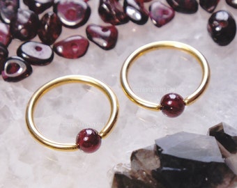 Par de piercings para pezón de granate, acero quirúrgico 316L o titanio, con gema roja intensa y bola cautiva, 16 g, 14 g, 10 mm/11 mm/12 mm/14 mm/16 mm/19 mm (juego).