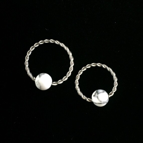 Surgical Steel Black Ion Plated Captive Bead Ring With White Synthetic Opal
