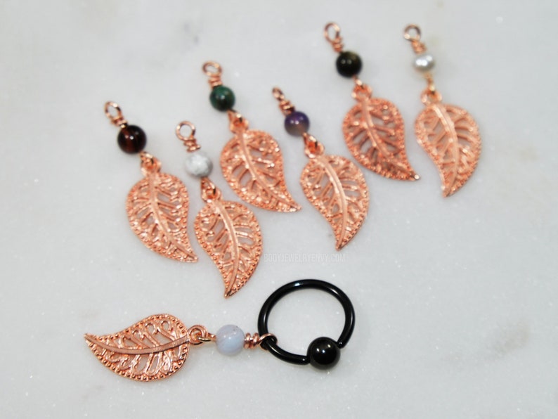 Copper Leaf Gemstone Belly Ring Captive Bead Choose 14g 16g 14 16 gauge 516 8mm 38 10mm 716 11mm 12 12mm Black Dangle Belly Hoop