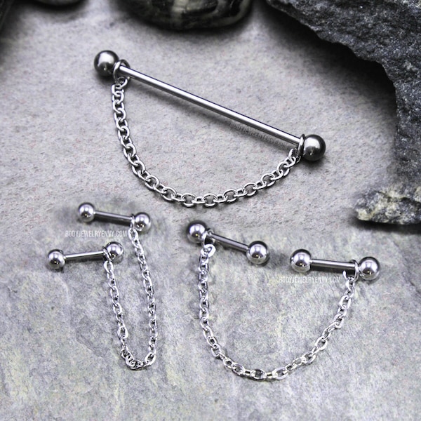 Barre industrielle Chain, 16g/14g 6 mm-51 mm, haltères simples longues/doubles courtes, bijoux de piercing pour cartilage de l'oreille supérieure en acier chirurgical 316L