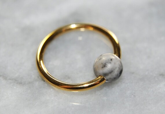 White Howlite Captive Bead Ring-14g-5//16 inch-8mm-Ear Piercing Hoop Body Jewelry