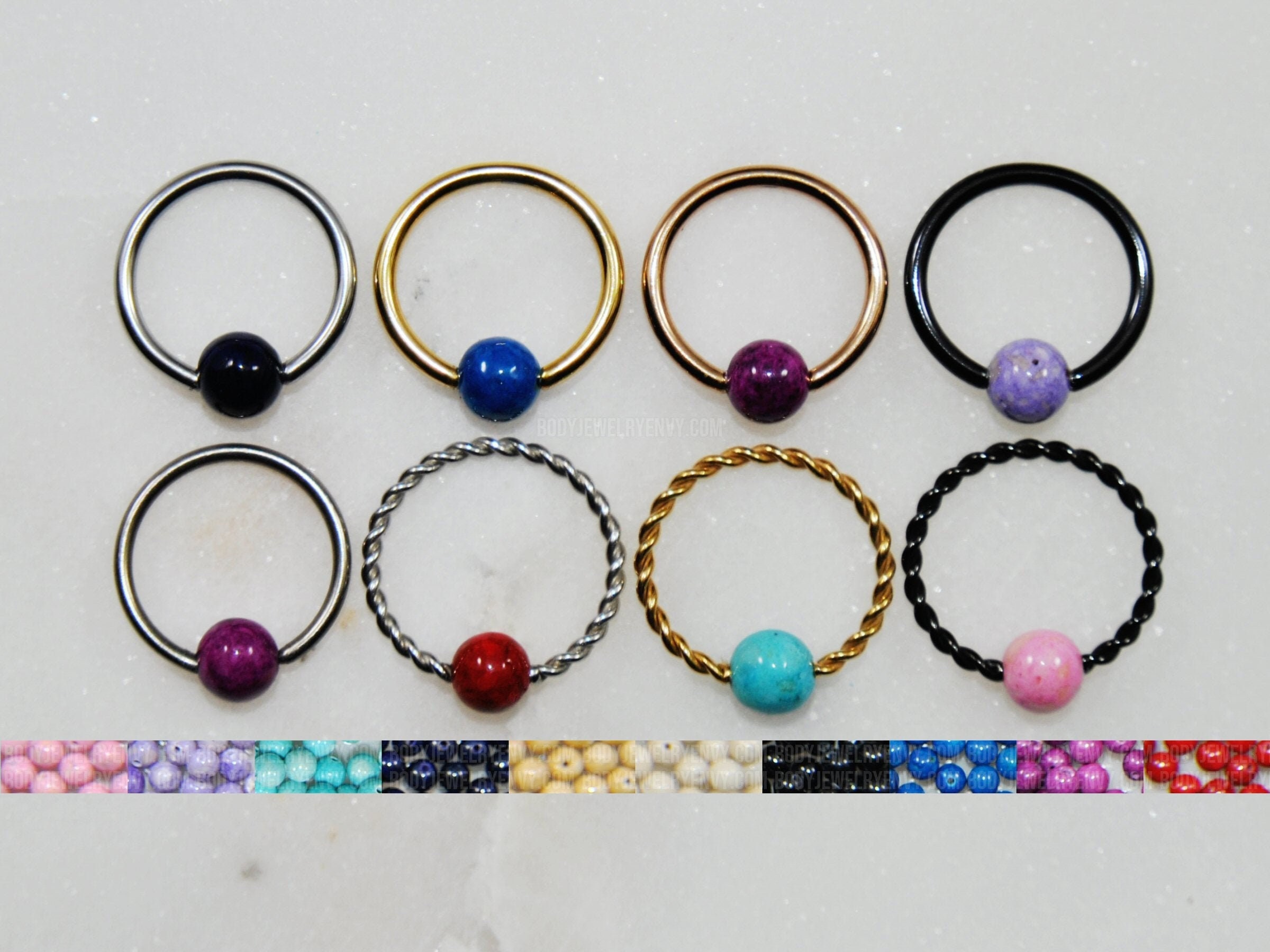 10 COLORS ~ RIVERSTONE Captive Bead Ring, Surgical Steel/titanium Size ...