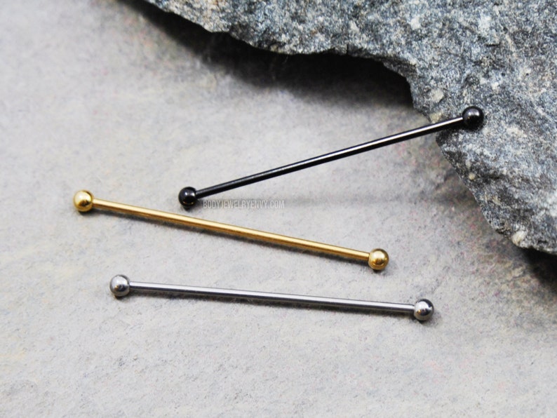 Small Industrial Bar 16g 14g 316L Surgical Steel 38mm 35mm 32mm 30mm Silver Gold Rose Black Ear Cartilage Barbell Scaffold Piercing Tiny End image 3