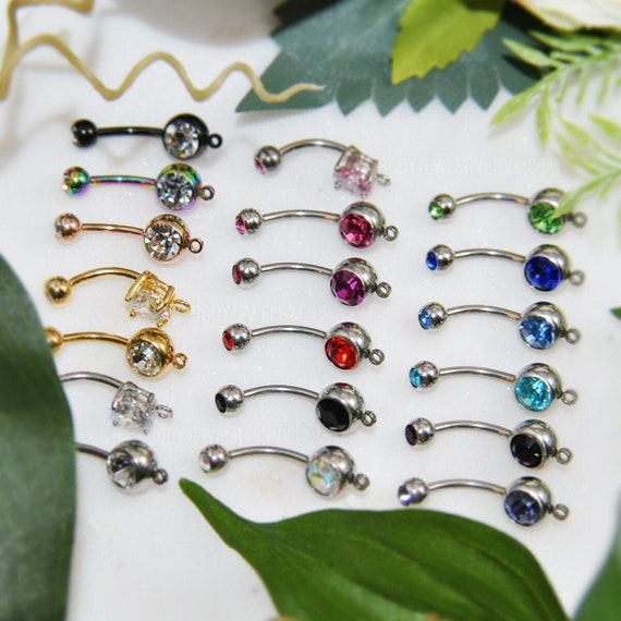 Add-A-Charm Navel Ring, 1/5/10 pcs 14g 316L Surgical Steel Gold/Rose/Black, DiY Belly Button Jewelry Craft Supply Lot, AB Lavender Any Color