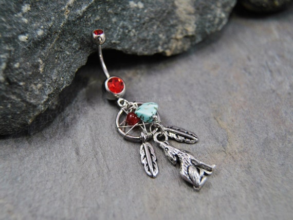 Surgical Stainless Steel Curved Belly Button Ring - Fancy Dangle Turq Crystal Surgical Stainless Steel Curved Belly Button Ring - Fancy Dangle Turq Crystal