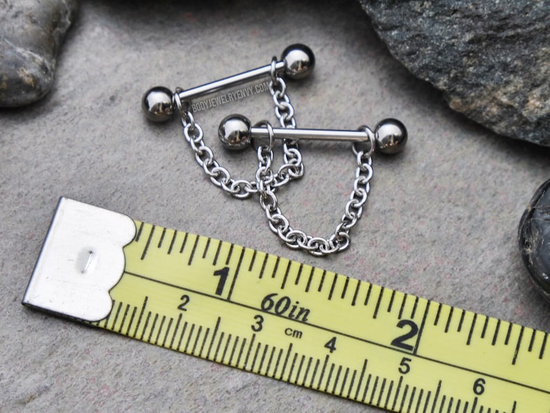Choose Size Chain Nipple Barbell 12g 14g 16g 10mm11mm12mm14mm16mm19mm Single or Pair Unisex 316L Stainless Surgical Steel Silver