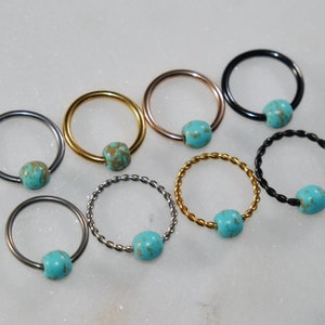 AQUA TURQUOISE MAGNESITE Captive Bead Ring, Surgical Steel/Titanium Size 16g/14g Color Silver/Gold/Rose Gold/Black Style Plain/Braided Cbr image 4