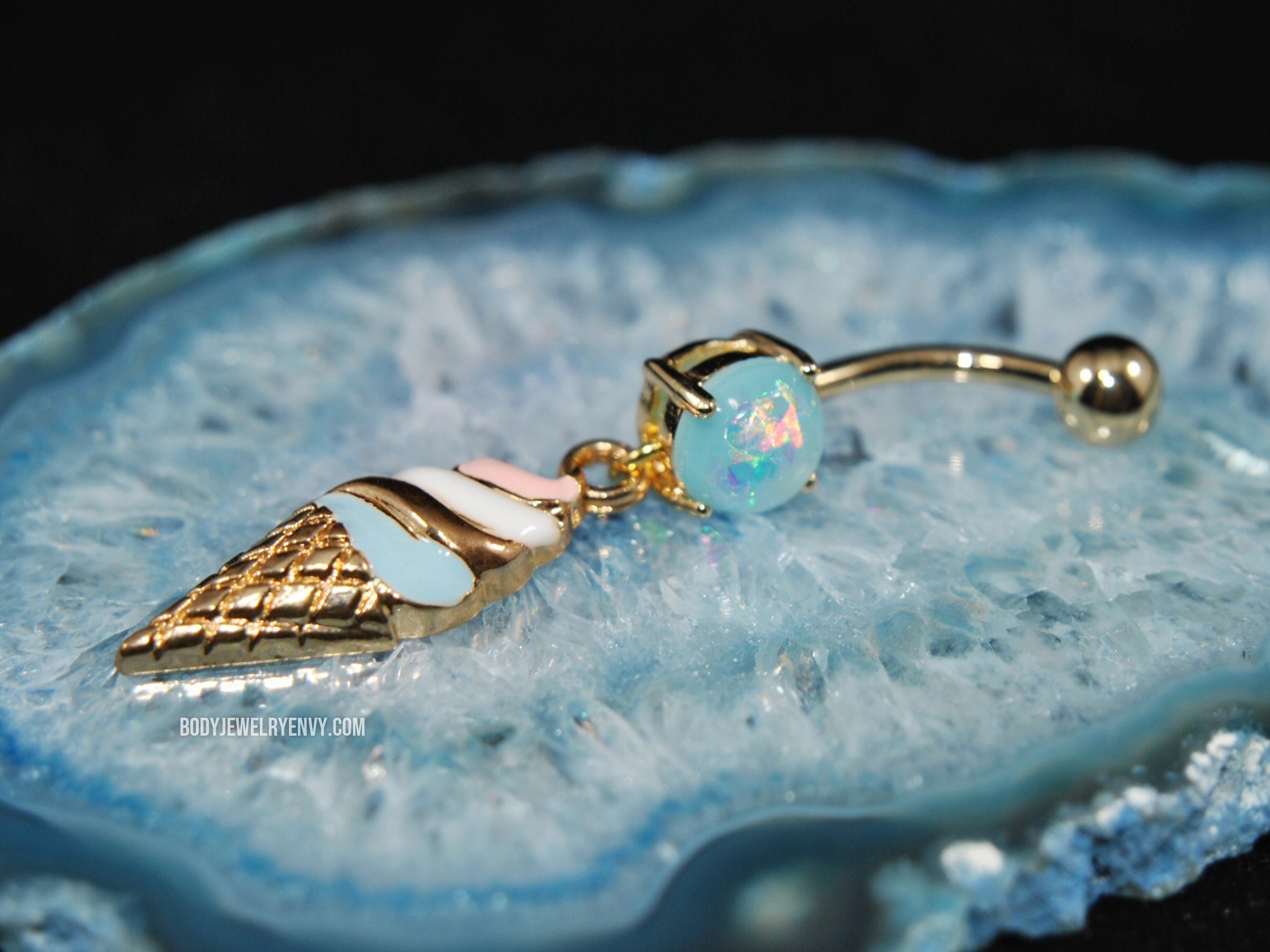 1.6mm Sold Individually Star Sparkle Glass-Gem Curve Dangle Belly Button Ring 14 GA - Blue