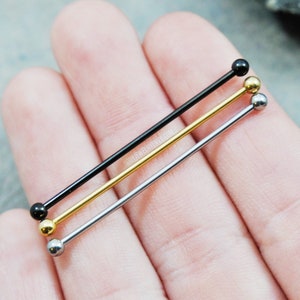 Small Industrial Bar 16g 14g 316L Surgical Steel 38mm 35mm 32mm 30mm Silver Gold Rose Black Ear Cartilage Barbell Scaffold Piercing Tiny End image 9