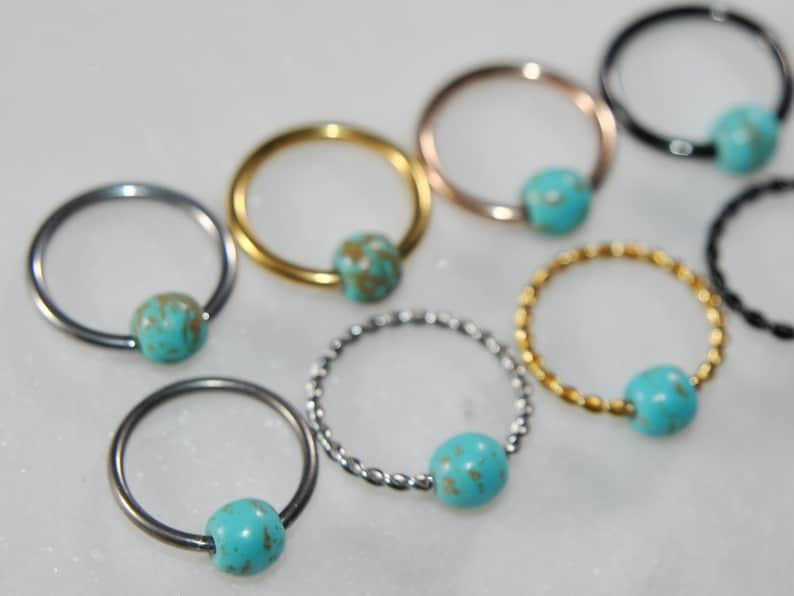 AQUA TURQUOISE MAGNESITE Captive Bead Ring, Surgical Steel/Titanium Size 16g/14g Color Silver/Gold/Rose Gold/Black Style Plain/Braided Cbr image 5