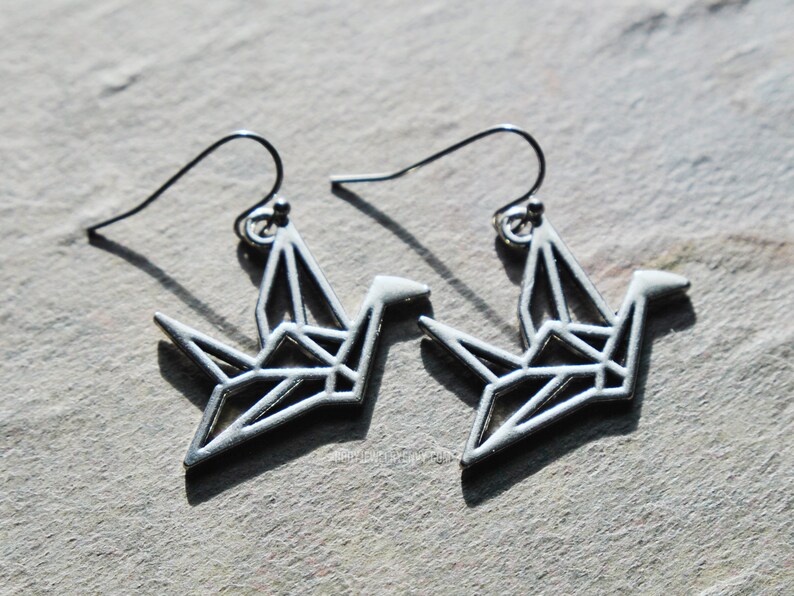 Origami Crane Earrings Geometric Earrings Paper Bird Etsy