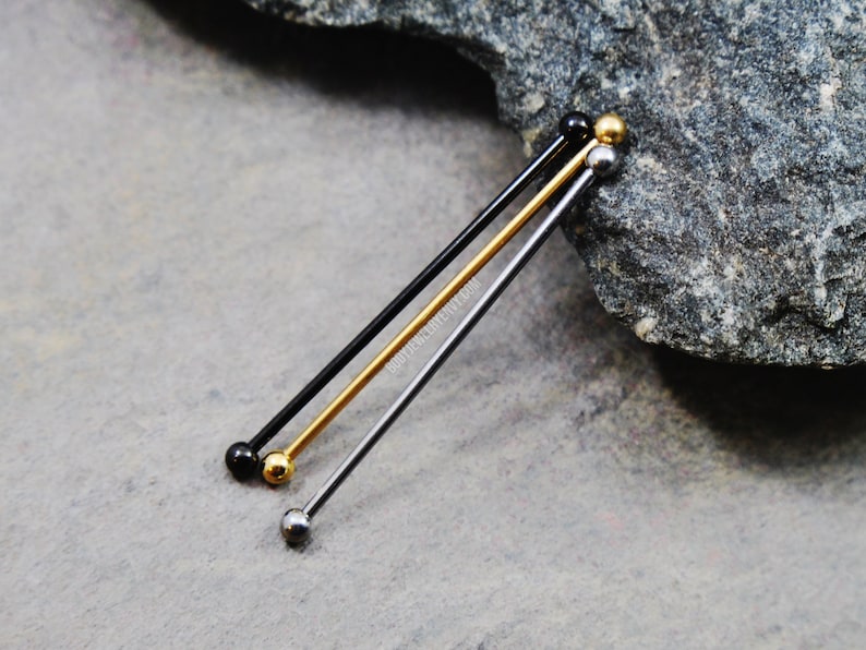 Small Industrial Bar 16g 14g 316L Surgical Steel 38mm 35mm 32mm 30mm Silver Gold Rose Black Ear Cartilage Barbell Scaffold Piercing Tiny End image 10