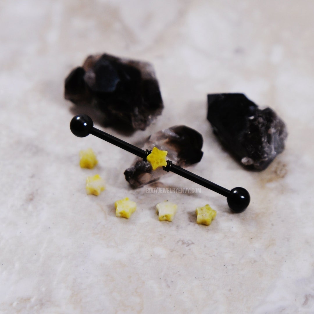 Jade Star Wirewrapped Industrial Bar, Titanium or 316L Surgical Steel