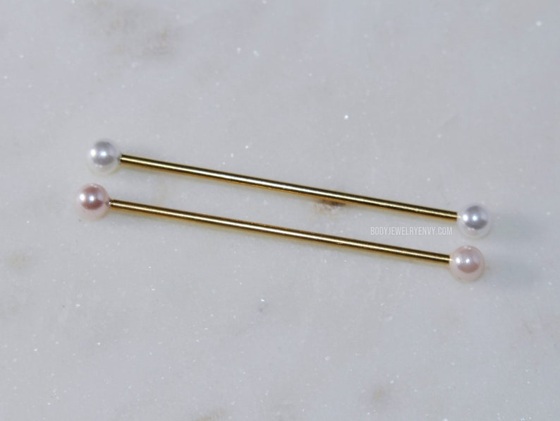 Pearl Industrial Bar, 16g 14g White/Pink 316L Stainless Surgical Steel Upper Ear Cartilage Barbell Scaffold Piercing Jewelry Rose Gold Black image 8