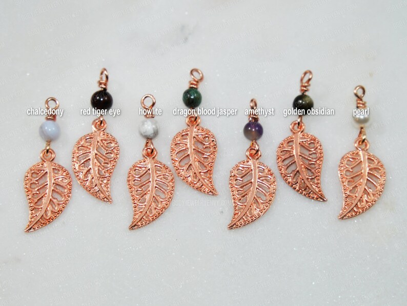 Copper Leaf Gemstone Belly Ring Captive Bead Choose 14g 16g 14 16 gauge 516 8mm 38 10mm 716 11mm 12 12mm Black Dangle Belly Hoop