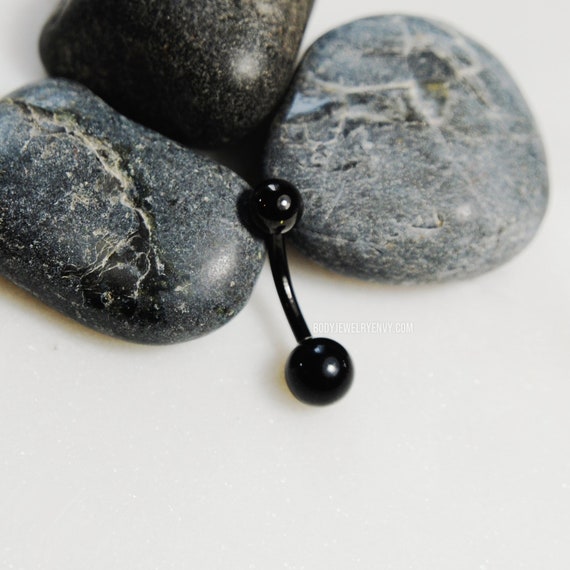 316L Surgical Steel Black Agate Stone Stud Belly Ring 316L Surgical Steel Black Agate Stone Stud Belly Ring