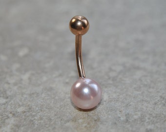 Pearl Belly Ring, Choose Color 316L Surgical Steel Pink White Pearls Belly Ring Silver/Gold/Rose Gold/Black, Navel Piercing 14G 14 Gauge Bar