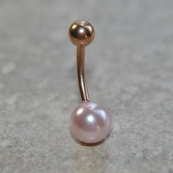 Pearl Belly Ring, Choose Color 316L Surgical Steel Pink White Pearls Belly Ring Silver/Gold/Rose Gold/Black, Navel Piercing 14G 14 Gauge Bar