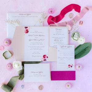 Classic Champagne Gold Pocketfolder Wedding Invitation, Formal Wedding Invite, Tri-fold Pocket Invite, Elegant Pocket Wedding Invitation image 5