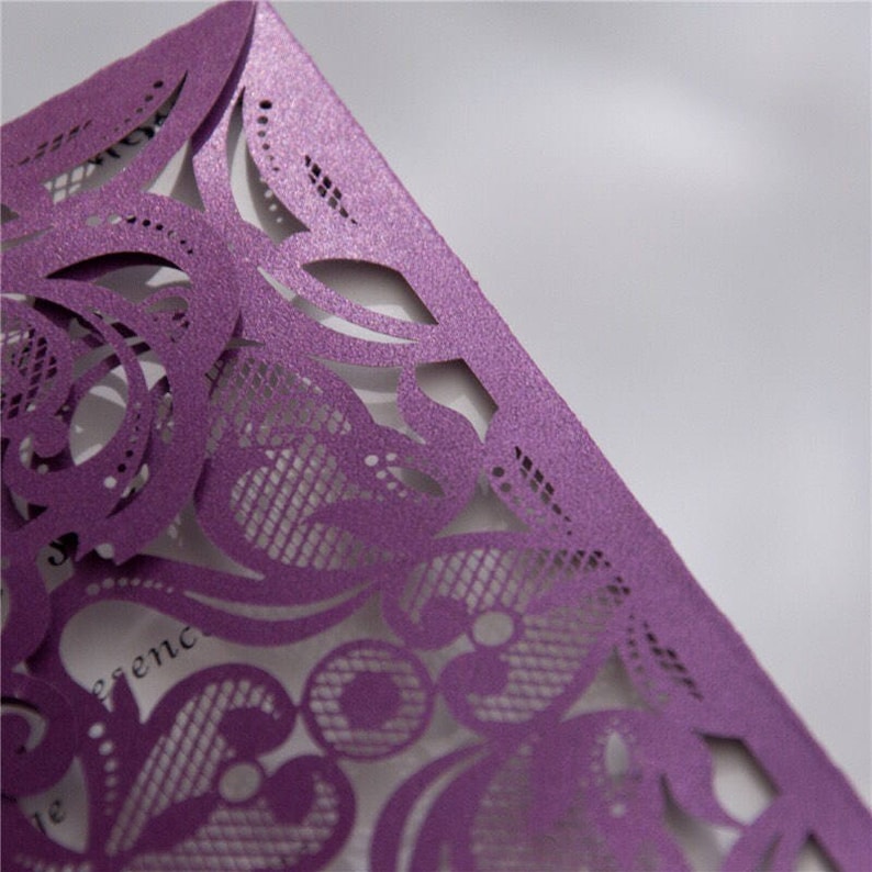 Laser Cut Wedding Invitation Purple Laser Cut Wedding Invitation