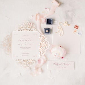 Laser Cut Wedding Invitations, Glitter Wedding Invitation, Rose gold Laser Cut Pockets, Rose gold Glitter Wedding Invitation