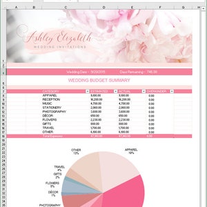 Wedding Guest List Organizer and Budget Tracker, Wedding Tracker, Budget spreadsheet, image 9