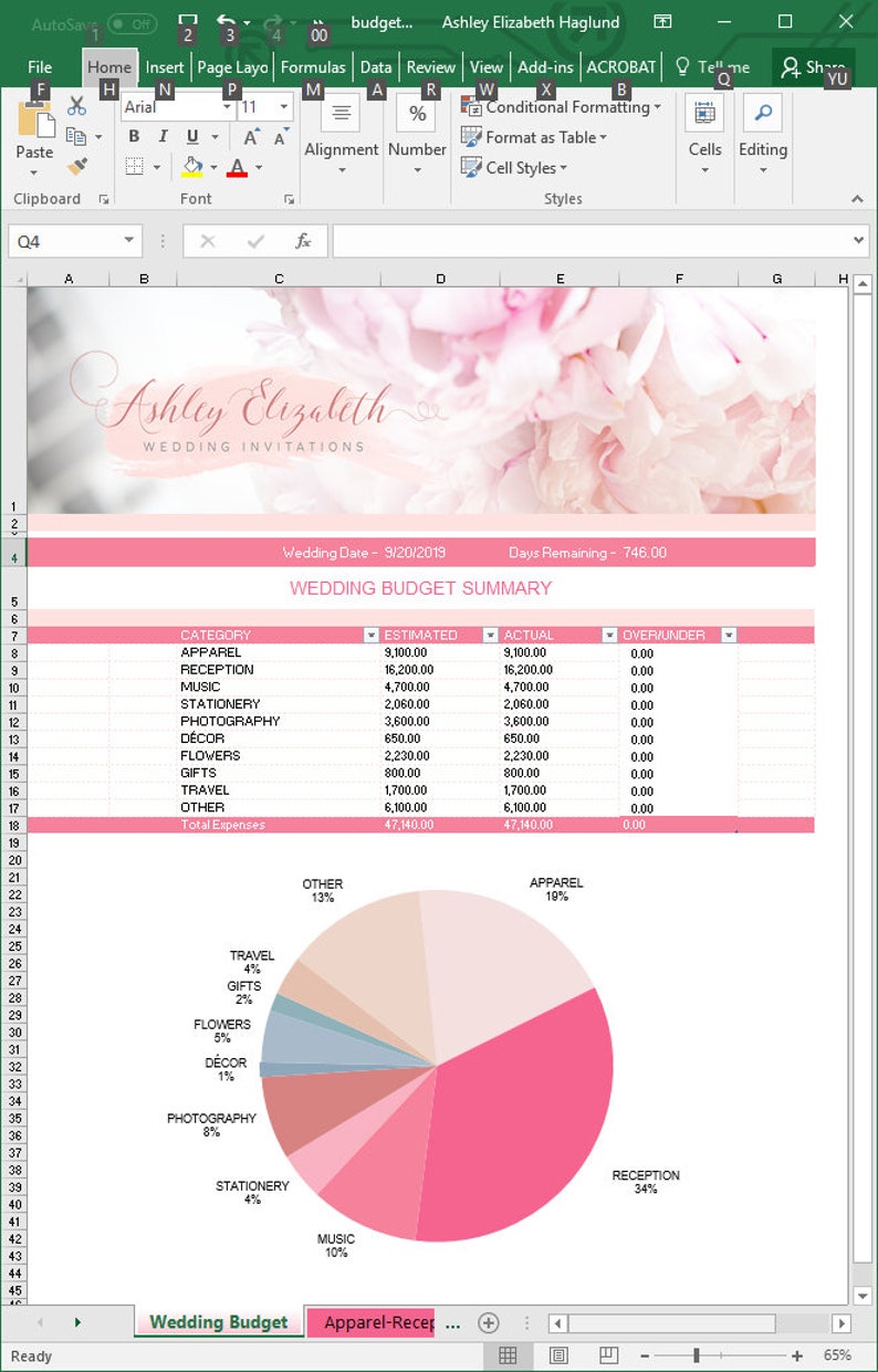 Wedding Guest List Organizer and Budget Tracker, Wedding Tracker, Budget spreadsheet, image 9